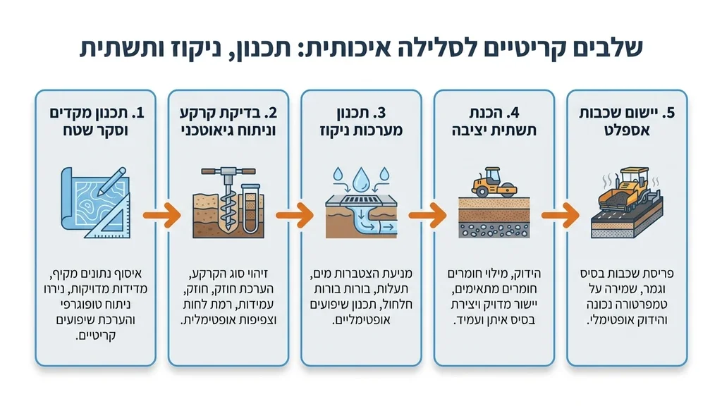נוצר על ידי מודל בינה מלאכותית Gemini Pro תכנון הנדסי ומדידות שטח לקראת פרויקט סלילה מקצועי