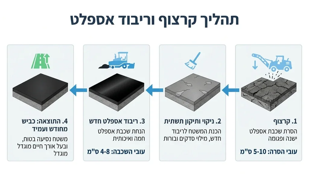 מכונת קרצוף מסירה את השכבה העליונה של האספלט