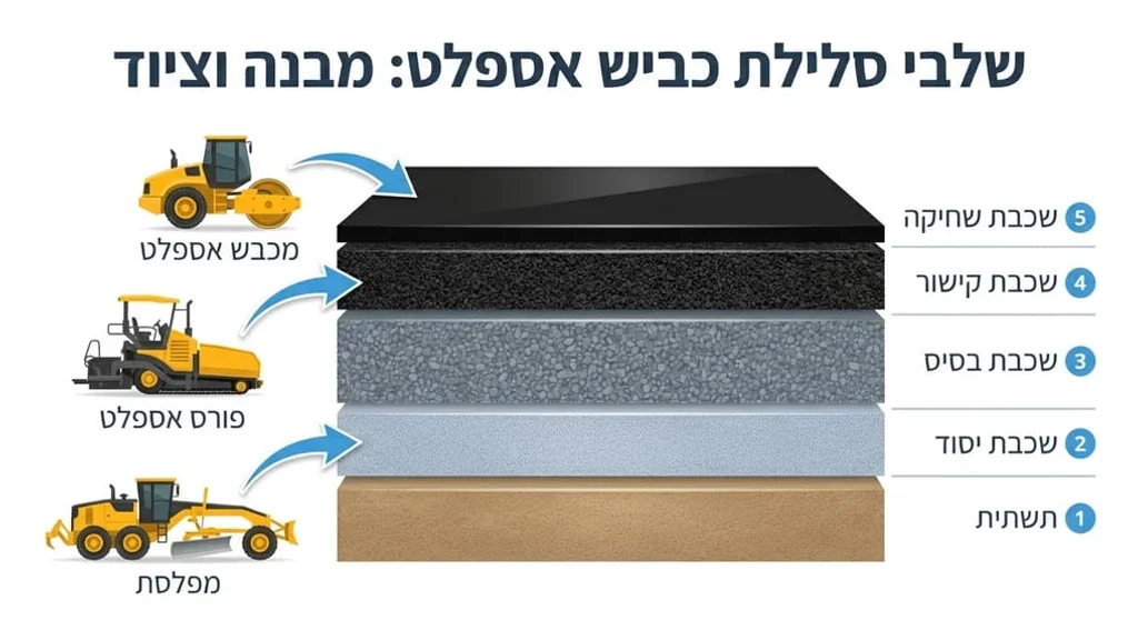 כלים כבדים מבצעים עבודות סלילת כבישים